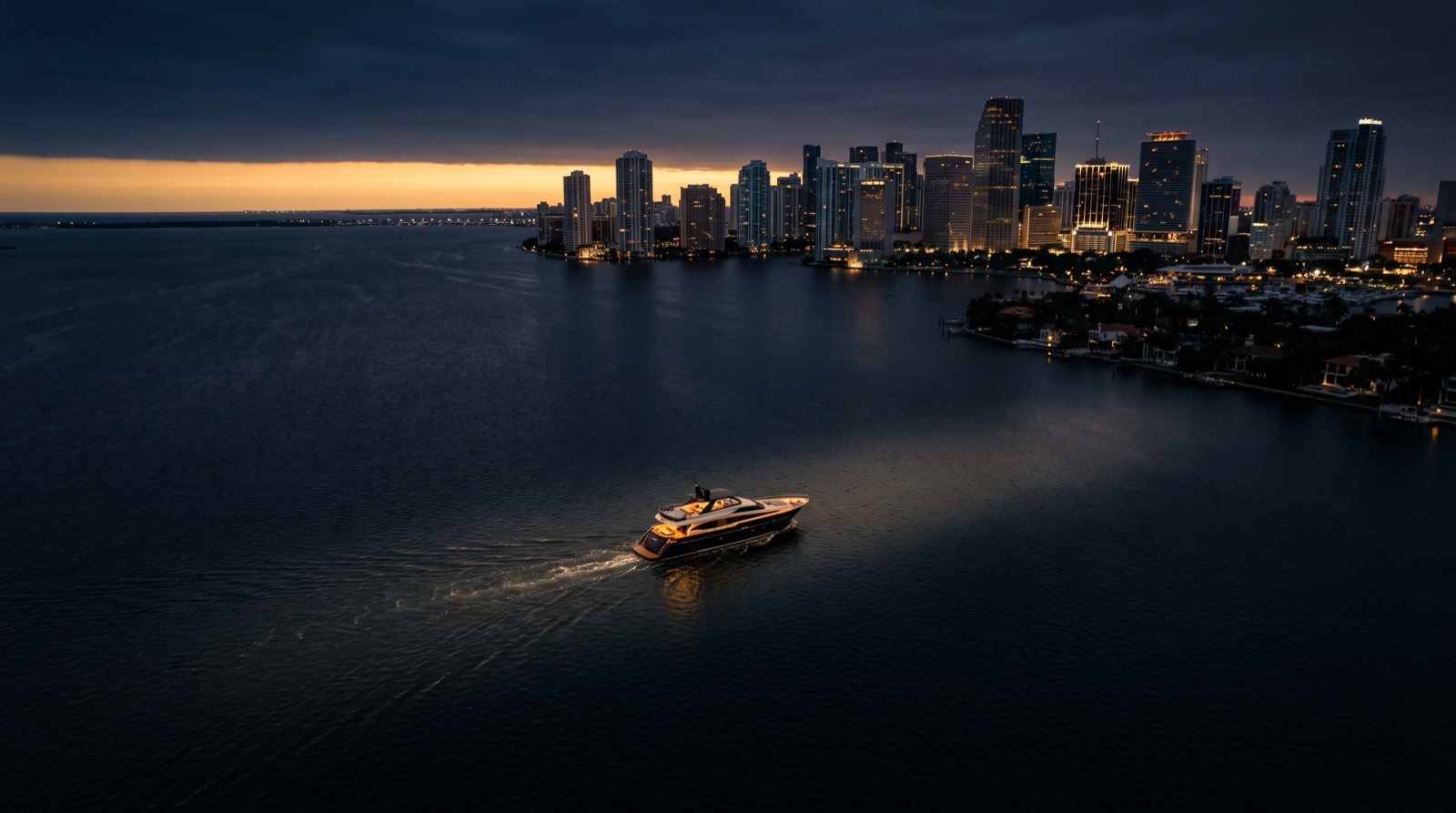 Biscayne Bay and the Miami skyline at blue hour